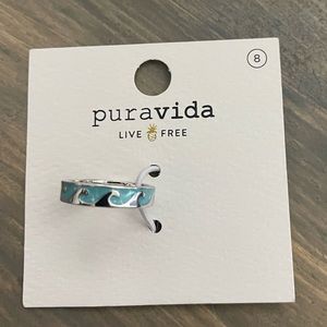 Puravida brass base with rhodium plating and enamel Wave ring size 8 never worn